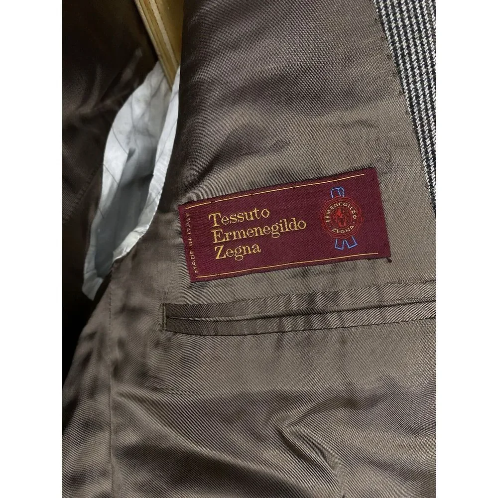 Ermenegildo Zegna Tessuto Mens Wool Three Button Sport Coat Brown White 50‎